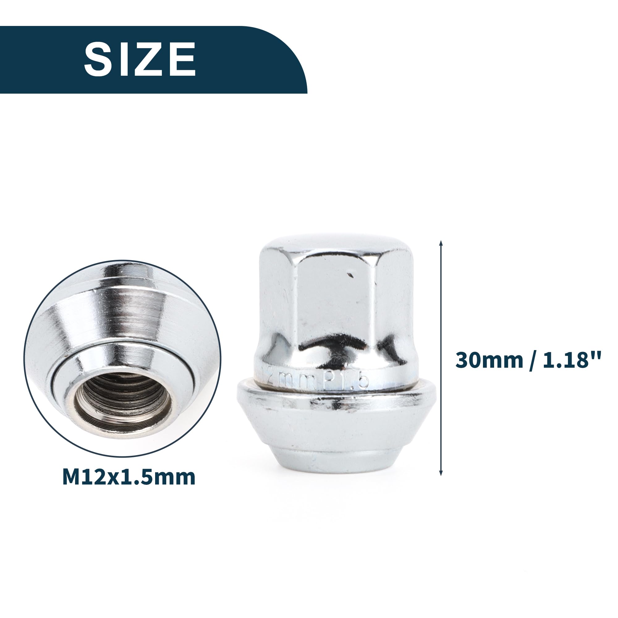 Dadi per Ruote M12x1.5mm per Ford Focus 30mm Robusti | Dadi per Ruote Tono Argento 20 Pezzi