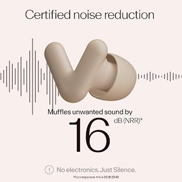 Alpine Silence Earplugs for Sleep, Focus & Travel - V-Shape Snug Fit & Soft Oval Tips 4 Sizes XS/S/M/L - Comfortable, Reusable Hearing Protection - up to 22 dB Beige