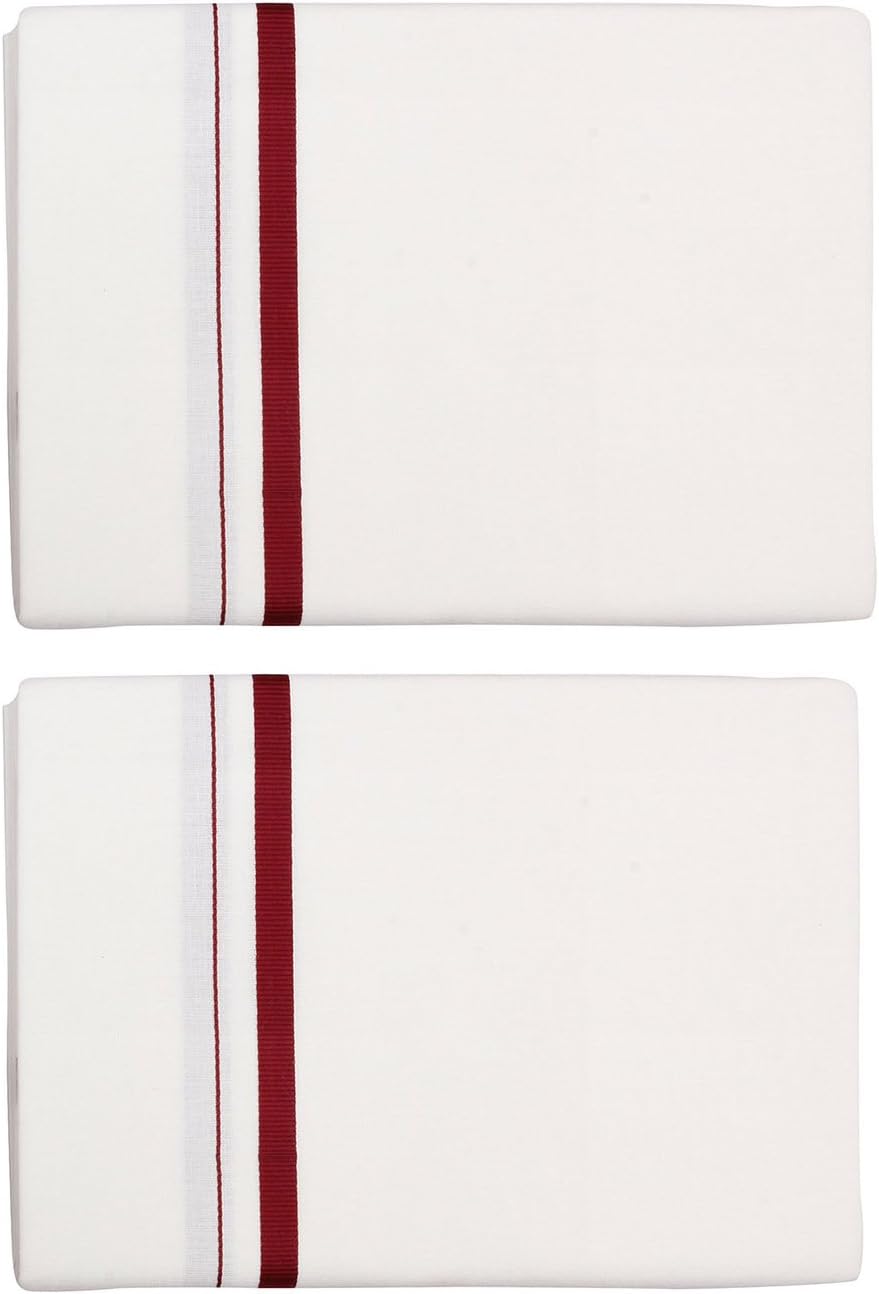 Indhirani Men's Cotton Dhotis- Pack of 2 (White and Red)