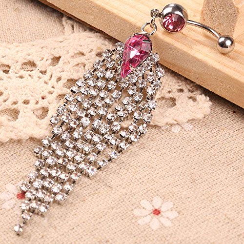 Vktech® Charming Dazzling Rhinestone Tassel Dangle Navel Belly Button Ring 3 Colors (Pink)