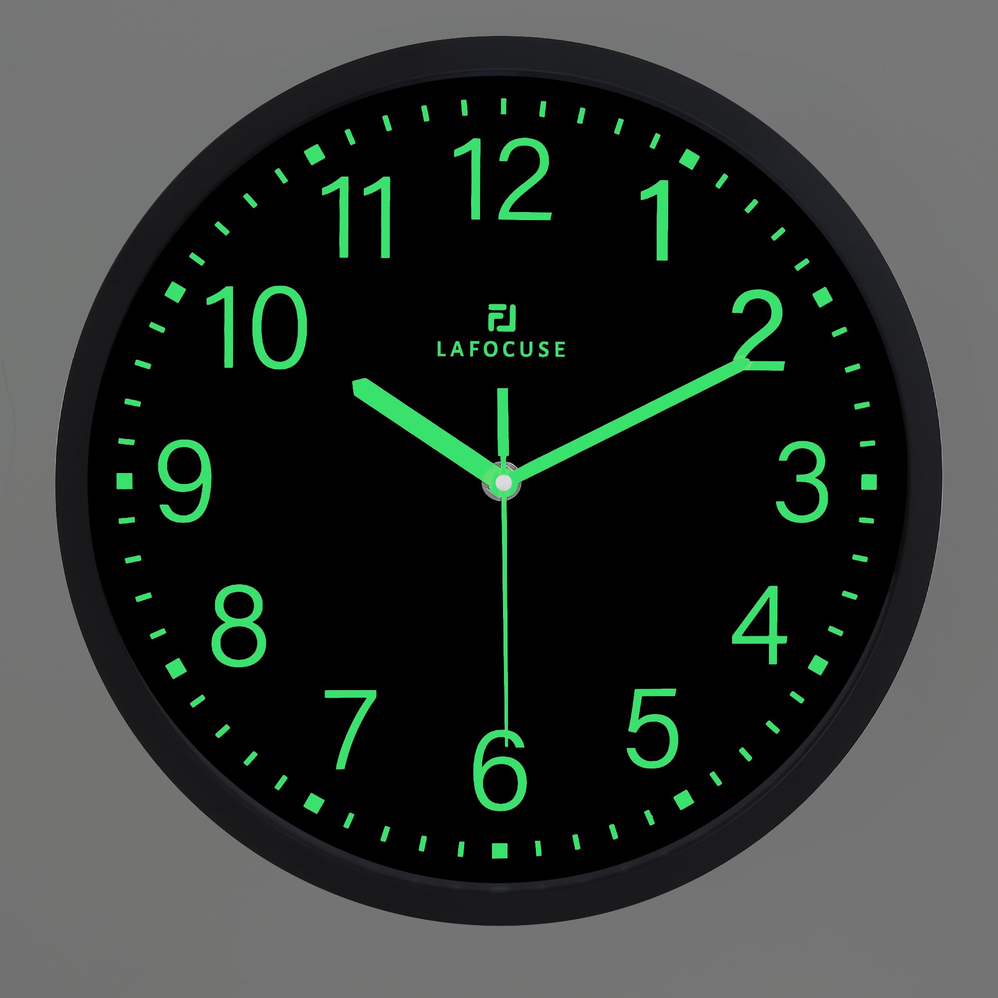 Lafocuse 12 Inch Glow in The Dark Wall Clock Black Silent Non Ticking, Modern Night Light Luminous Wall Clocks Battery Operated for Living Room Decor Bedroom Kitchen Office