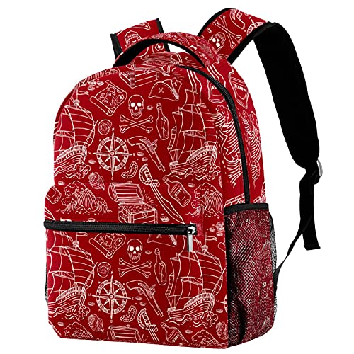 Sac à dos voyage rouge pirate avec rangement bouteille externe