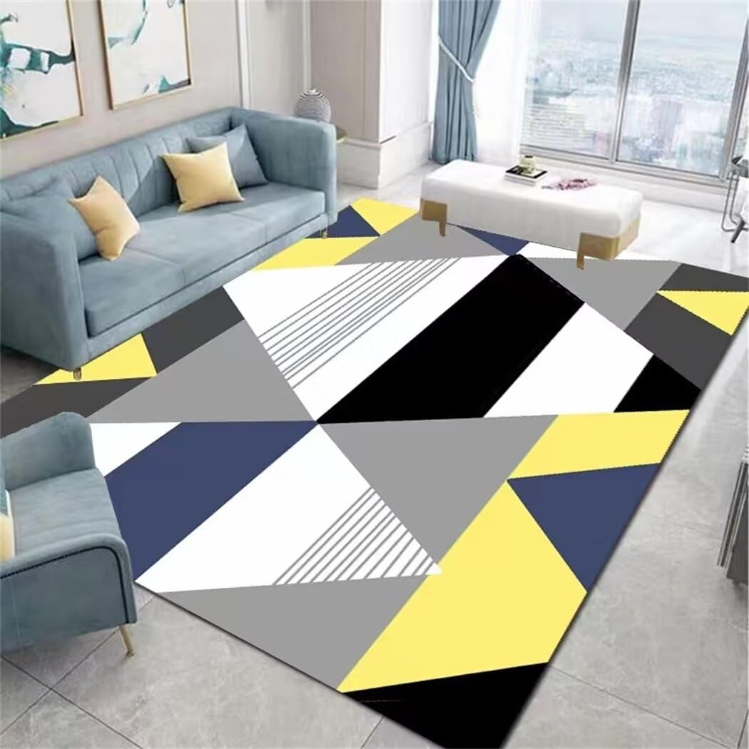 Tapis de chambre jaune moderne géométrique gris salon 100x150cm
