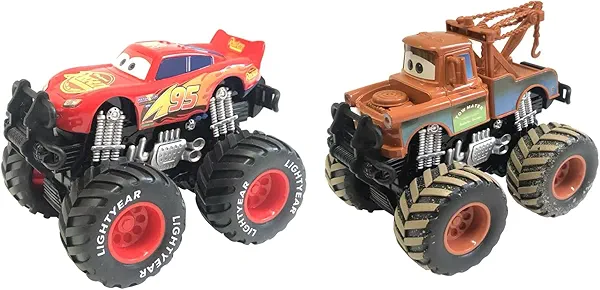 2-Pack Friction Powered Diecast Car - 4 Inch Big Tire Alloy Toy Vehicles, 1:55 Scale Action Design Race Car for Kids Age 3+ (2 Styles)