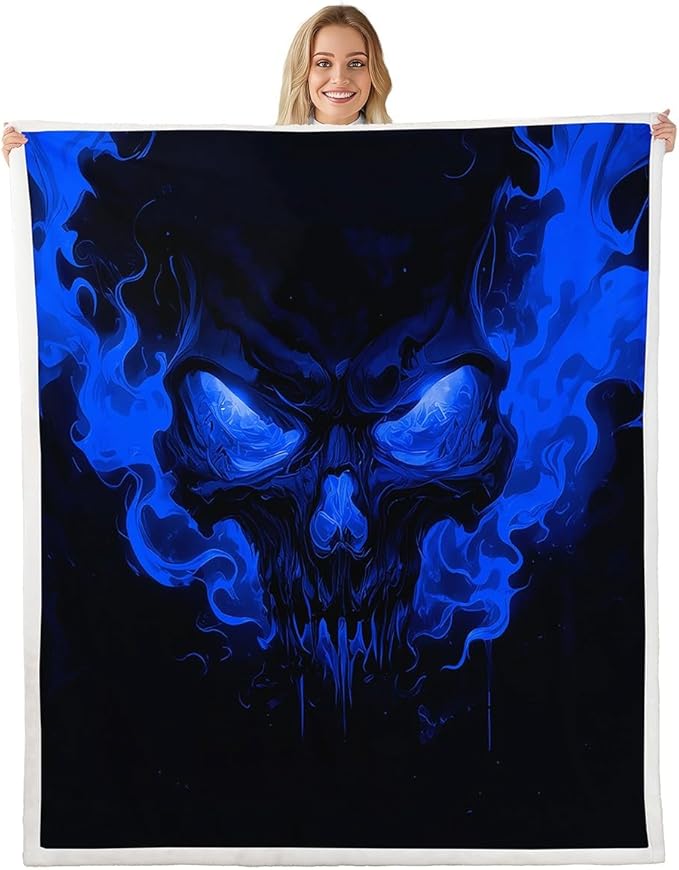 Feelyou Sugar Skull Fleece Throw Blanket Smoky Sugar Skull Blanket for Adult Boys Girls Blue Plush Blanket Thriller Style Fuzzy Blanket for Sofa Bed Couch,Baby 30x40 Inches