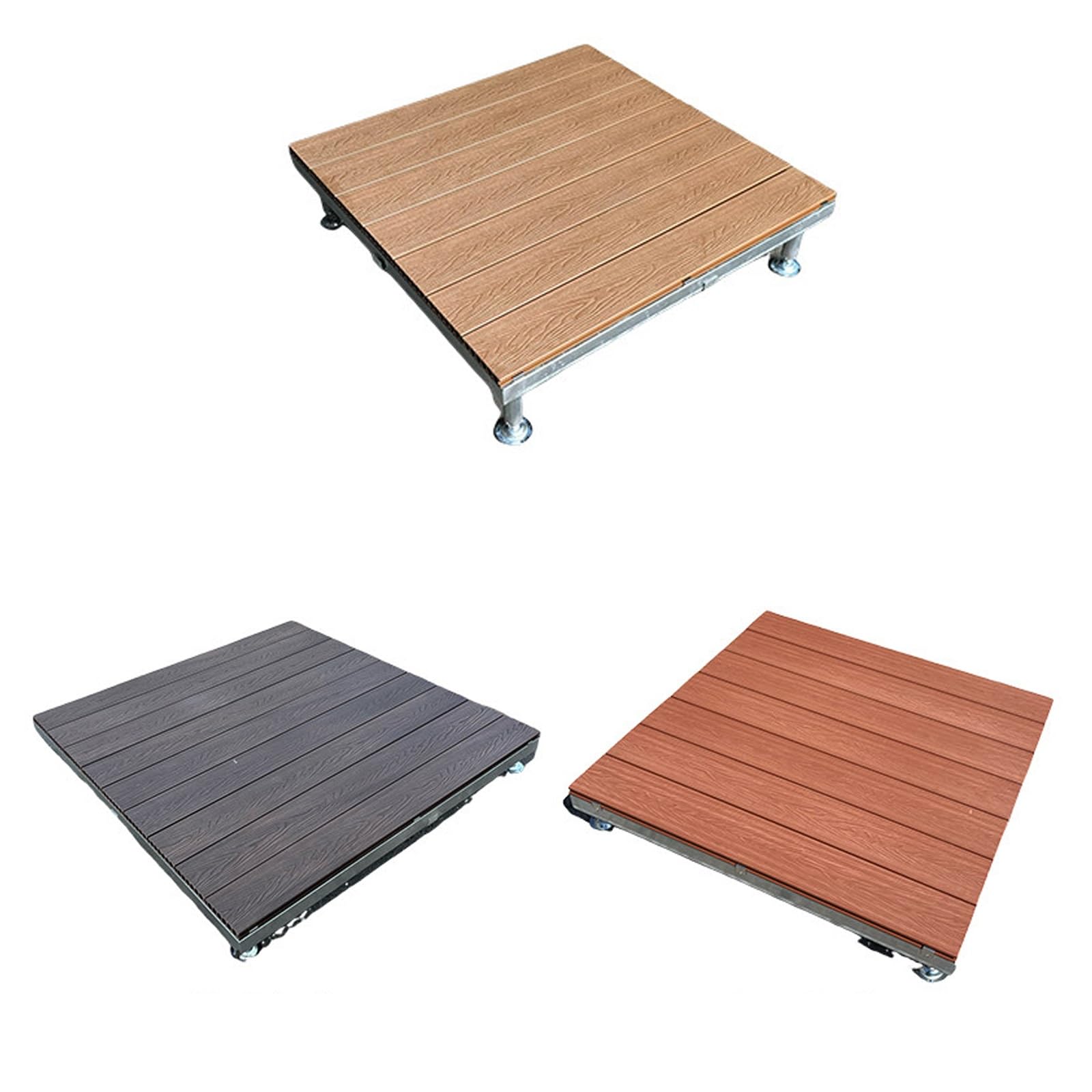 Pływający taras tarasowy z drewna kompozytowego, płytki | Woodgrain, 84 x 84 x 20 cm, z regulowanymi metalowymi nóżkami, antypoślizgowe, wodoodporne, na każdą pogodę (kolor tekowy)