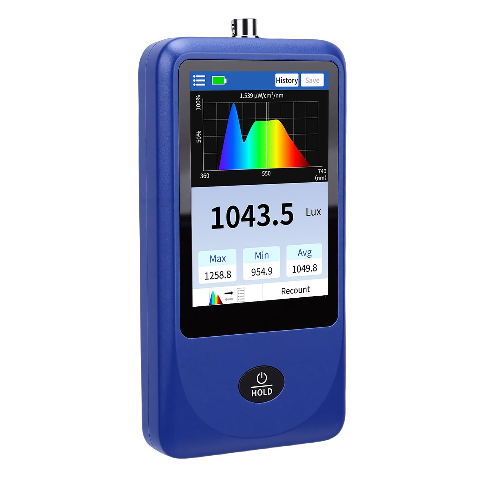 Misuratore di Spettro Luminoso, Spettrometro Portatile, Misuratore di Visualizzazione della Curva di Illuminamento per Misurare la Temperatura del, PPFD e Gamma di 1 Milione di Lx, Adatto a