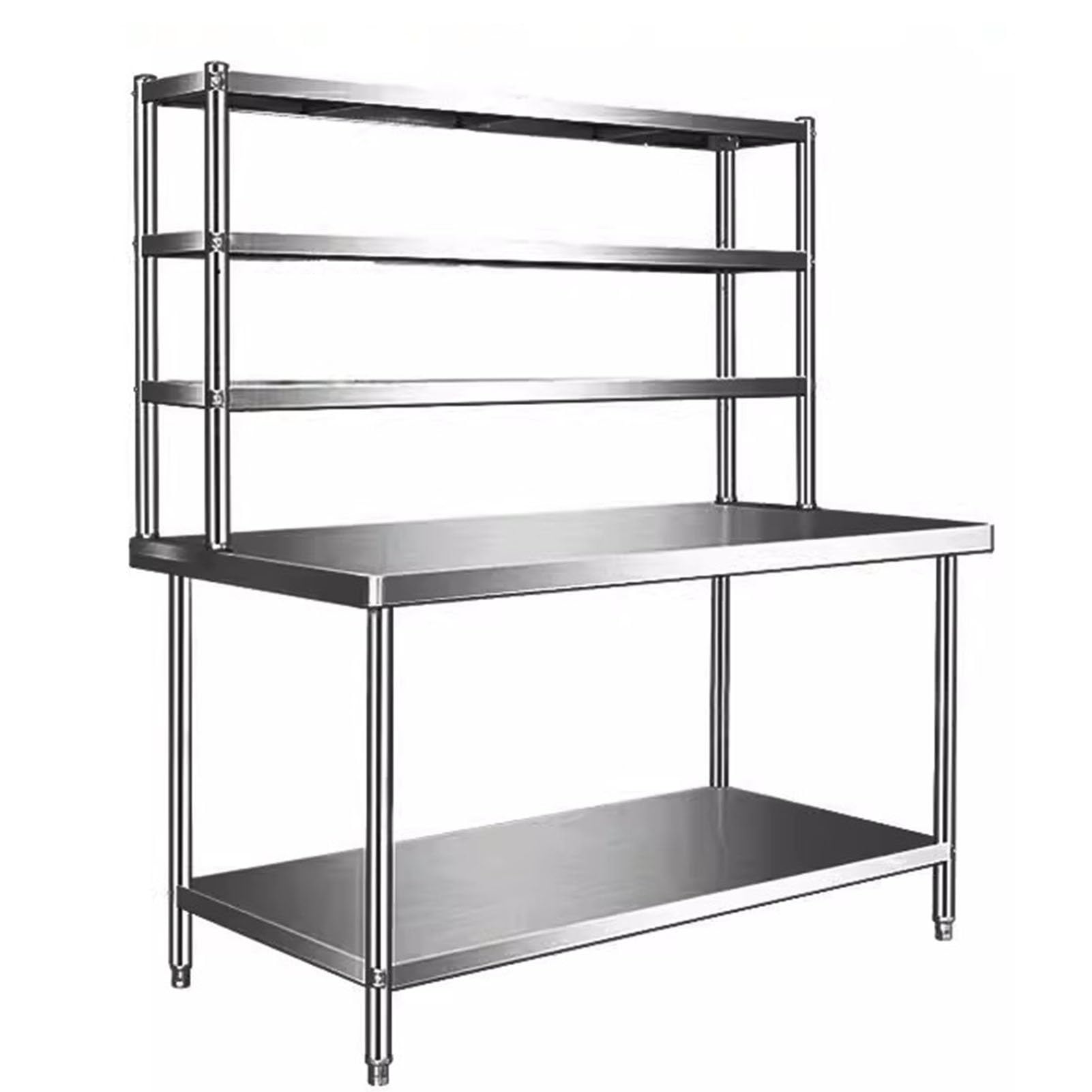 Cocina Comercial Encimera Acero Mesa Preparación Estante Inferior Trabajo Ajustable Estante Acero Inoxidable Alta Resistencia Doble Nivel Tienda Té Leche Encimera(B-Silver,180x80x80cm)