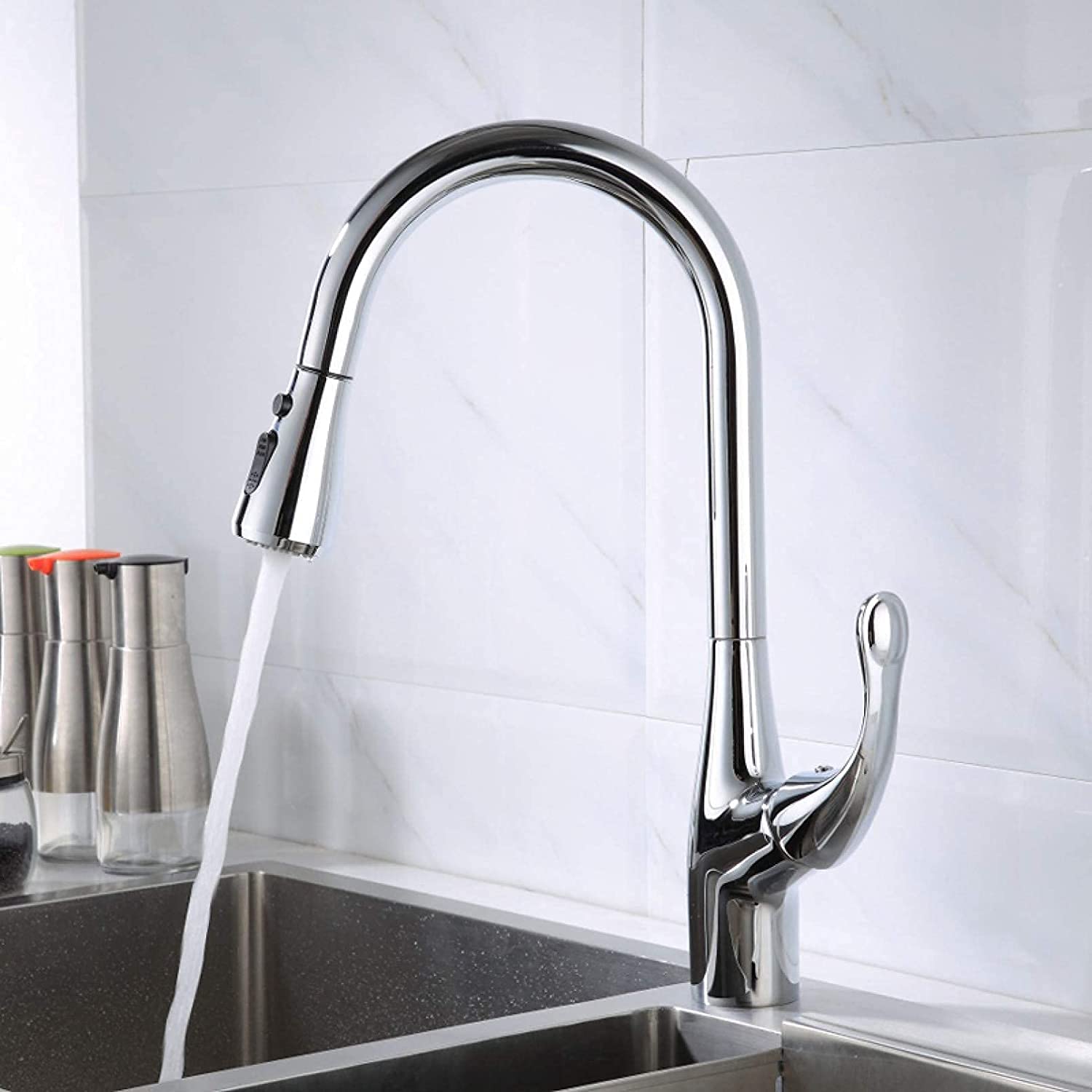 BHFPFZA Brushed el Pull Down Kitchen Faucet Brass Sink Tap with Blender Mount Modern Kitchen Water Tap & Slish Kitchen Fixtures