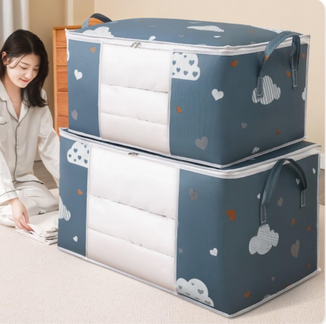 Bolsas Almacenaje Ropa Bolsas De Almacenamiento para Armario King Comforter Ropa Manta Organizadores Tela Pesada Ahorro De Espacio Organizador Armario para Edredones(A,60 * 40 * 30cm)