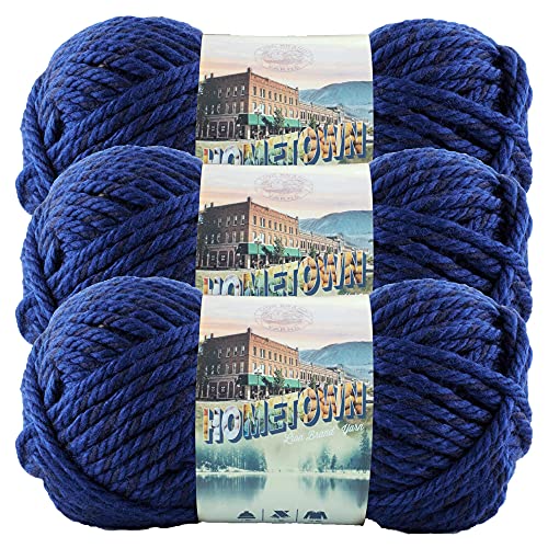 Image of Lion Brand Yarn Hometown Yarn, Super-Bulky Yarn for Knitting, Crocheting, and Crafting, 3 Pack, Fort Worth Blue | Super Bulky Acrylic Fiber for Warm Crochet Blankets, Knit Winter Hats, Chunky Cardigans, Soft Scarves, Weaving