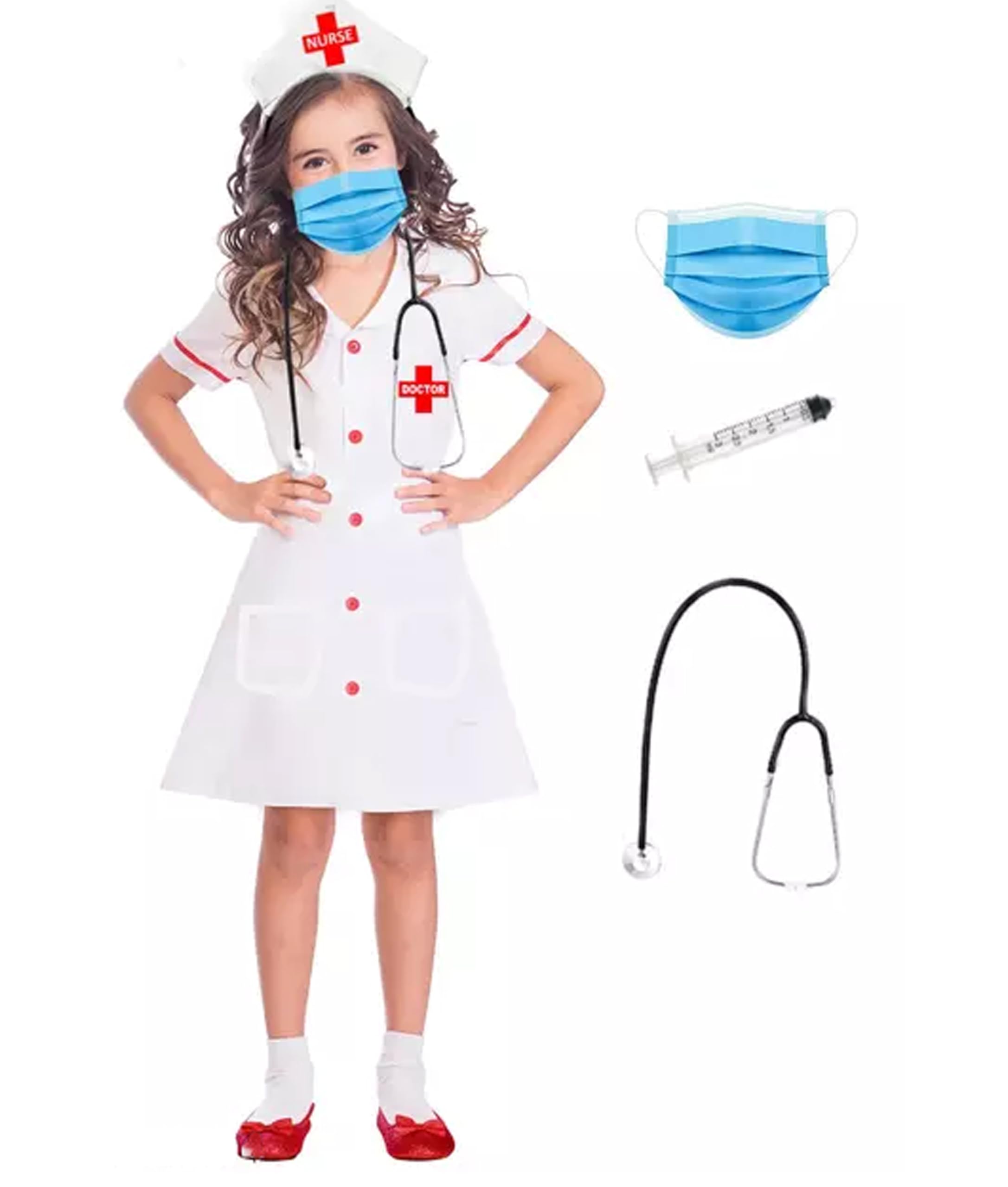 Fancy Dress World Nurse Coat dress for Kids | Nurse dress Costumes for boys & girls Nurse dress With Stethoscope, Mask, Injection,Headgear (Set Of 5) 4-5Yrs (B0CTK8K5QG) Amazon Price History, Amazon Price Tracker