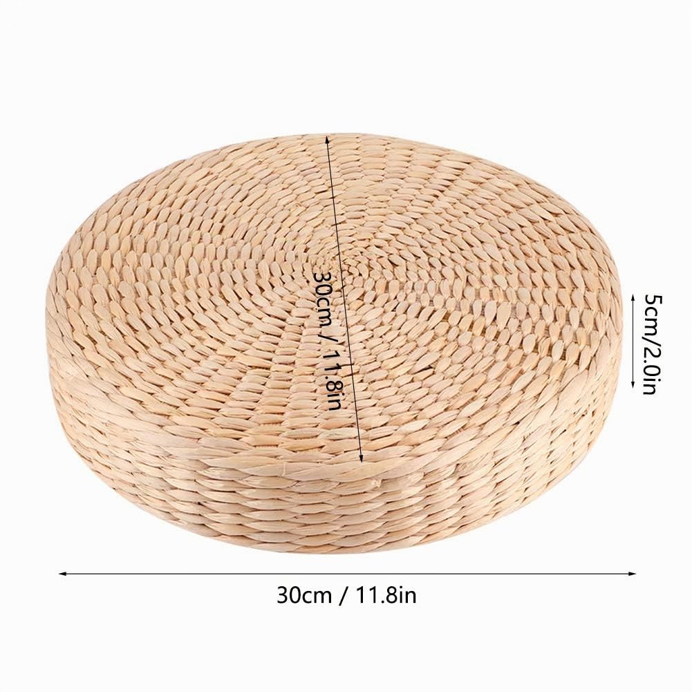 Cuscino Rotondo in Paglia per Giardino, Pouf Tatami Giapponese Spesso per Meditazione, Zen, Yoga (30cm x 5cm)
