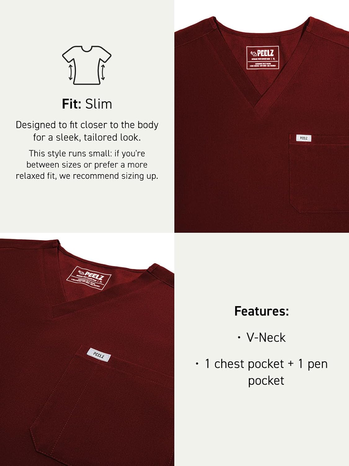 Peelz Brian 2-Pocket V-Neck Basic Men's Scrub Top for Men - Short Sleeve Scrubs, Soft Stretch Fabric, Slim Fit - Image 7