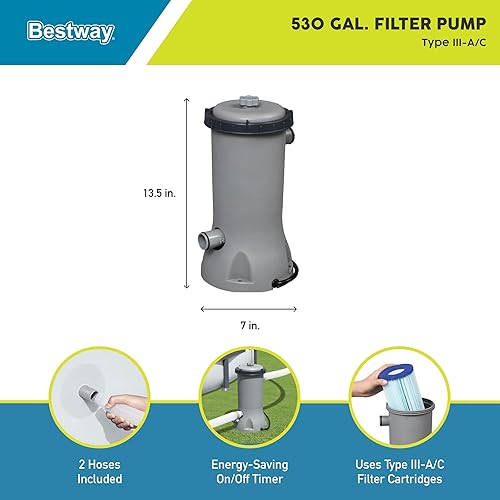 Miniatura 2 de Bestway Flowclear - Cartucho de bomba de filtro de agua para piscina sobre el suelo, 530 galones por hora, 120 voltios con temporizador de apagado