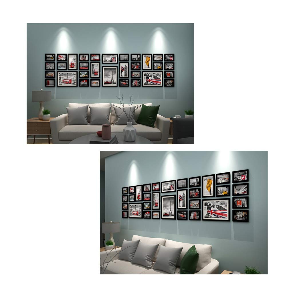 Ramki ścienne i stojące 32 Pack Fotografii Ramki Collage Wall Gallery Kit Picture Frame Set Duże ściany Wiszące ramki do zdjęć, 5 kolorów Zestawy ramek do zdjęć w różnych rozmiarach(B)