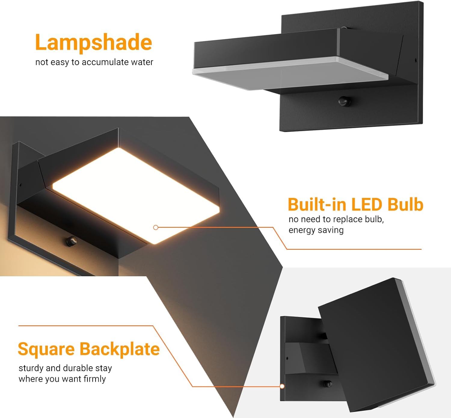 Tipace 2 Pack Modern Outdoor Led Wall Light,24W 3000K Porch & Patio Hardwired Wall Mount Wall Sconces,Exterior IP65 Waterproof Aluminum Rotatable Wall Lamp for Front Door Garage Garden(Black)