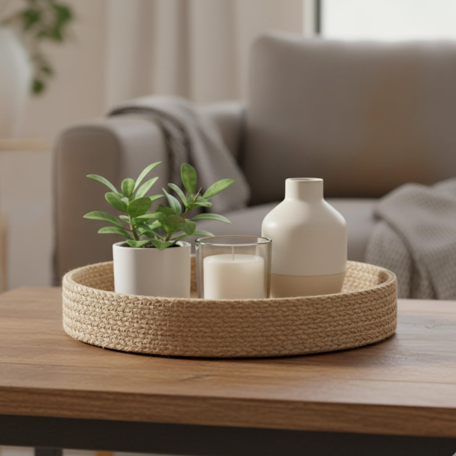 BOBBINY Rope Tray - Decorative Round Tray for Home Decor -7