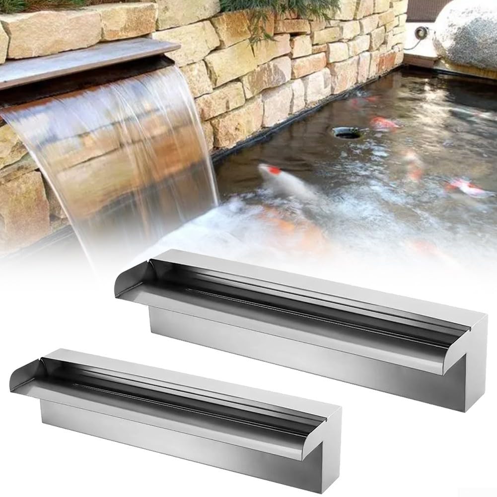 Fontana a cascata in acciaio inossidabile, larghezza 37 cm, decorazione per laghetto da giardino con connettore da 32 mm, fontana per piscine, patii e paesaggistica all'aperto, bianca, 6 pezzi (30 cm)