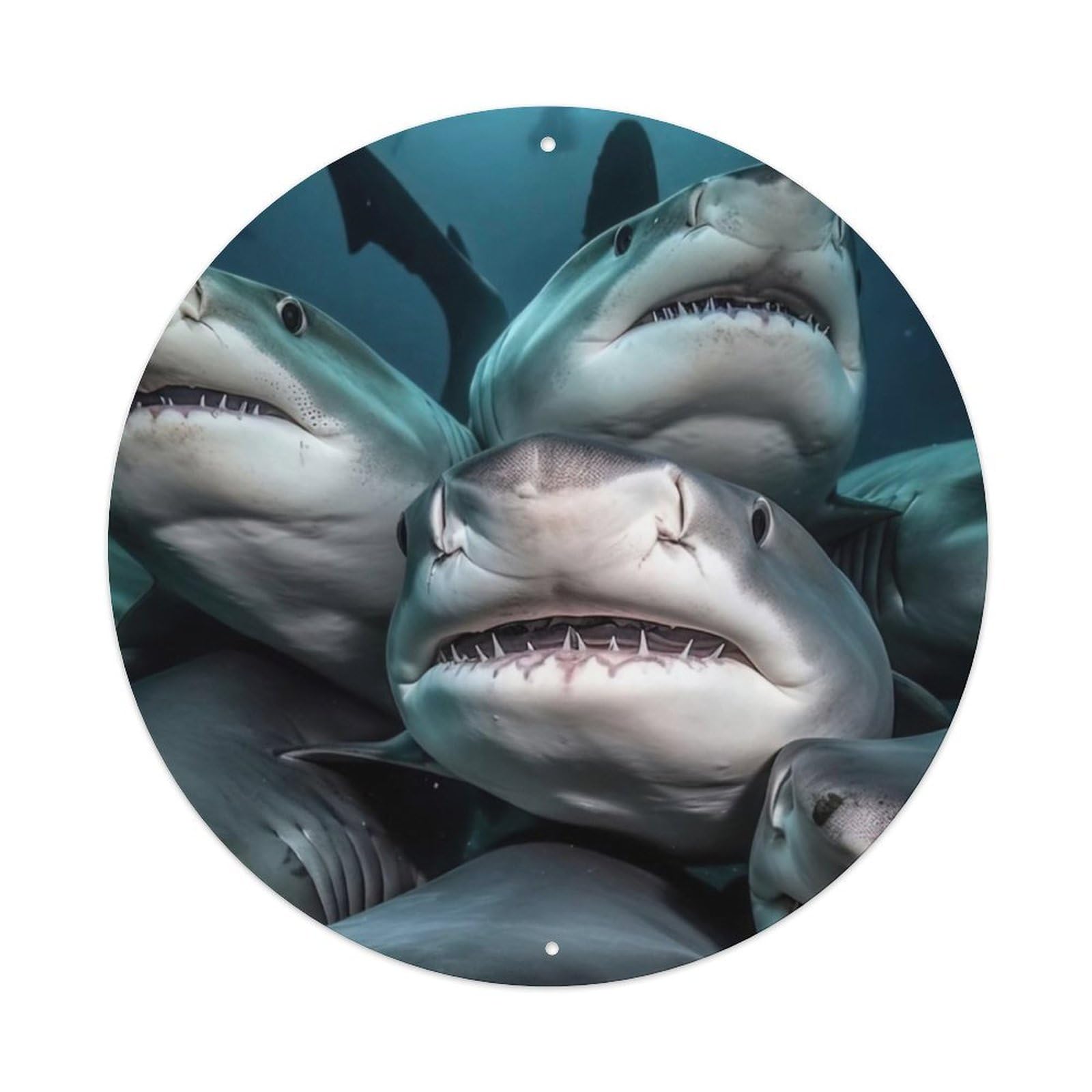 Animal Artwork Crowded Sharks Vintage Metal Tin Sign Plaque Wall Decor for Cafe, Club Bar, Office, Garden Metal Poster 8x8Inch