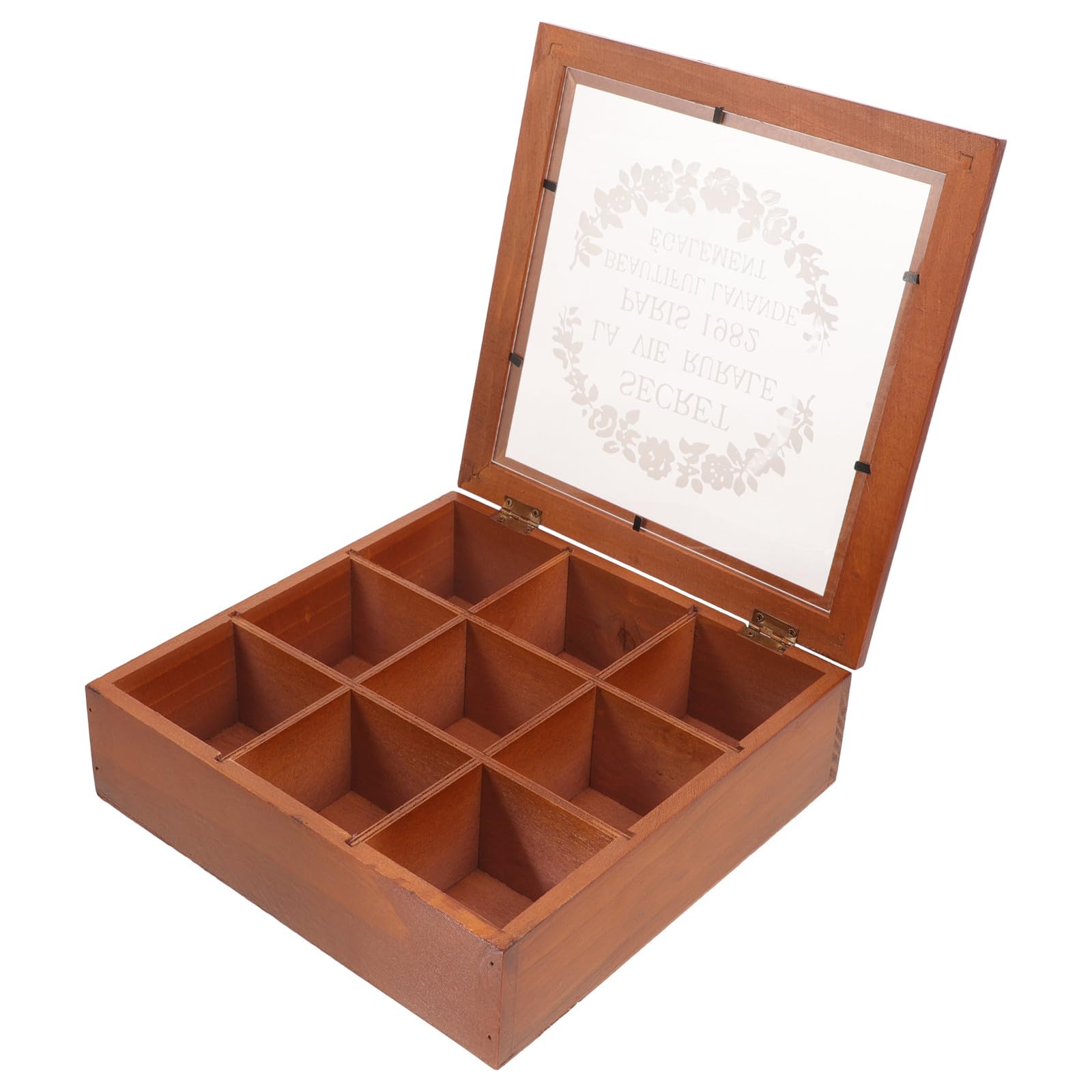 Scatola Porta Rossetti in Legno Massello con 9 Scomparti e Coperchio Acrilico Stampato, Organizer per Trucco da Tavolo Stile Vintage, Portaoggetti Compatto per Cosmetici, Gioielli