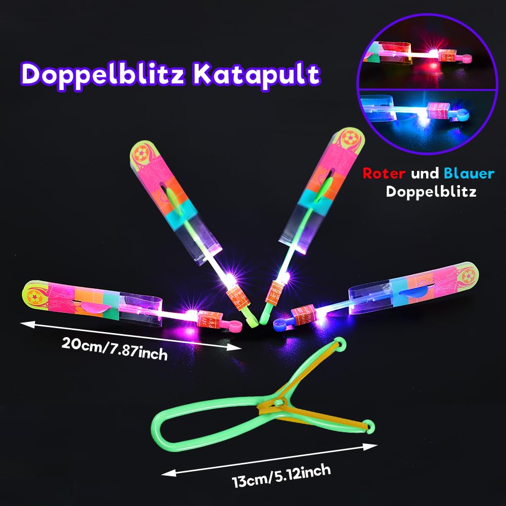Dandin 16pcs Hélicoptères Jouets Volants, Jouets LED Lumineux Helicoptere, HéLicoptère Fronde Jouet, Lumineux Catapulte Volant Jouet, Flash Flying Toy Pour Enfants Jouets Cadeau