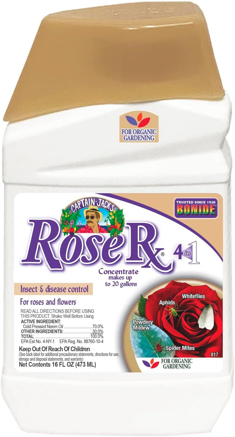 Bonide Captain Jack's Rose Rx 4-in-1 Insect & Disease Control, 16 oz Concentrate Neem Oil for Organic Gardening