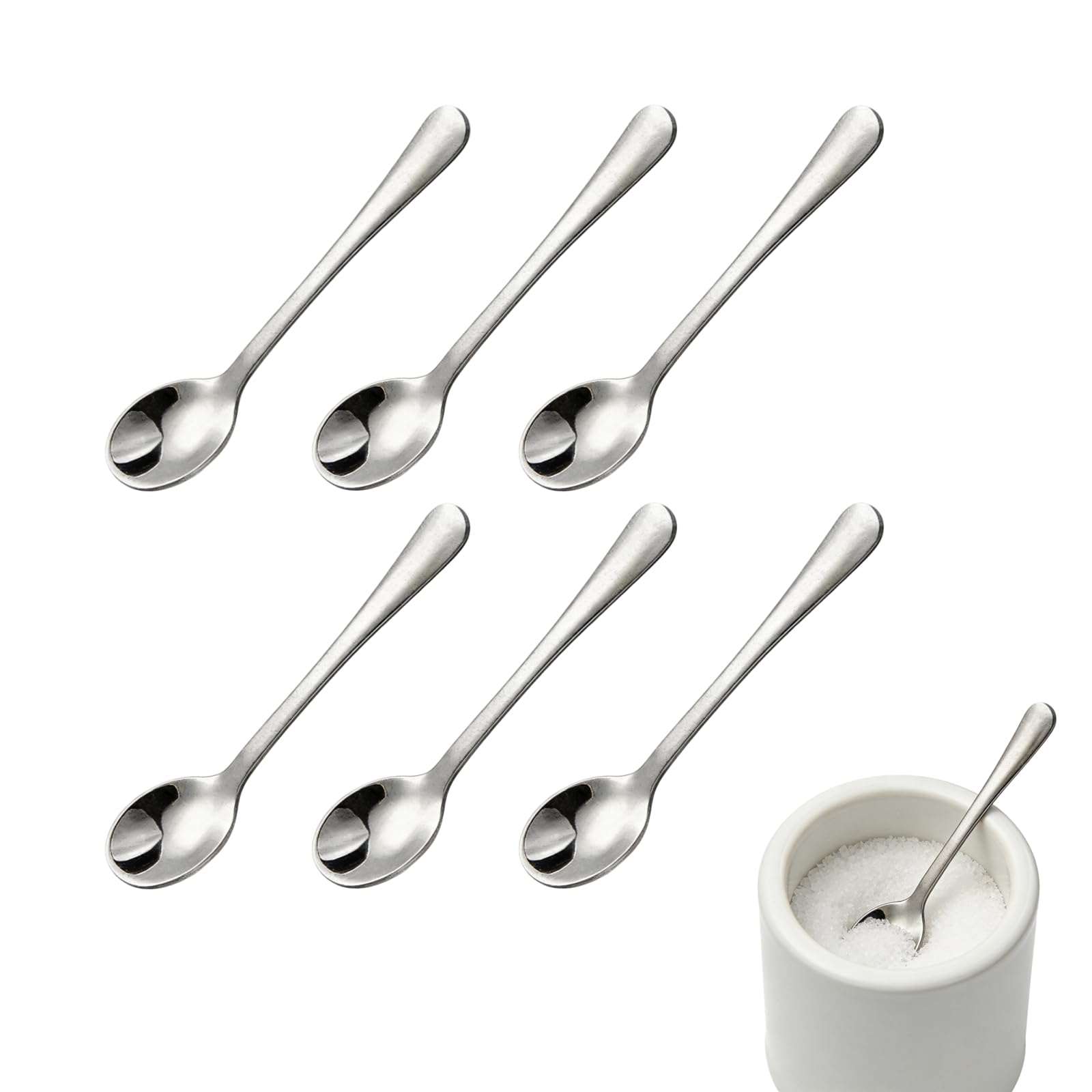 6 Pcs Salt Spoon, Tiny Stainless Steel Spoons, Mini Spoon Condiment Cute Small Spoons, for Spice Jars Practical Mini Espresso Serving for Sugar, Honey, Spices(3x0.6 Inch)