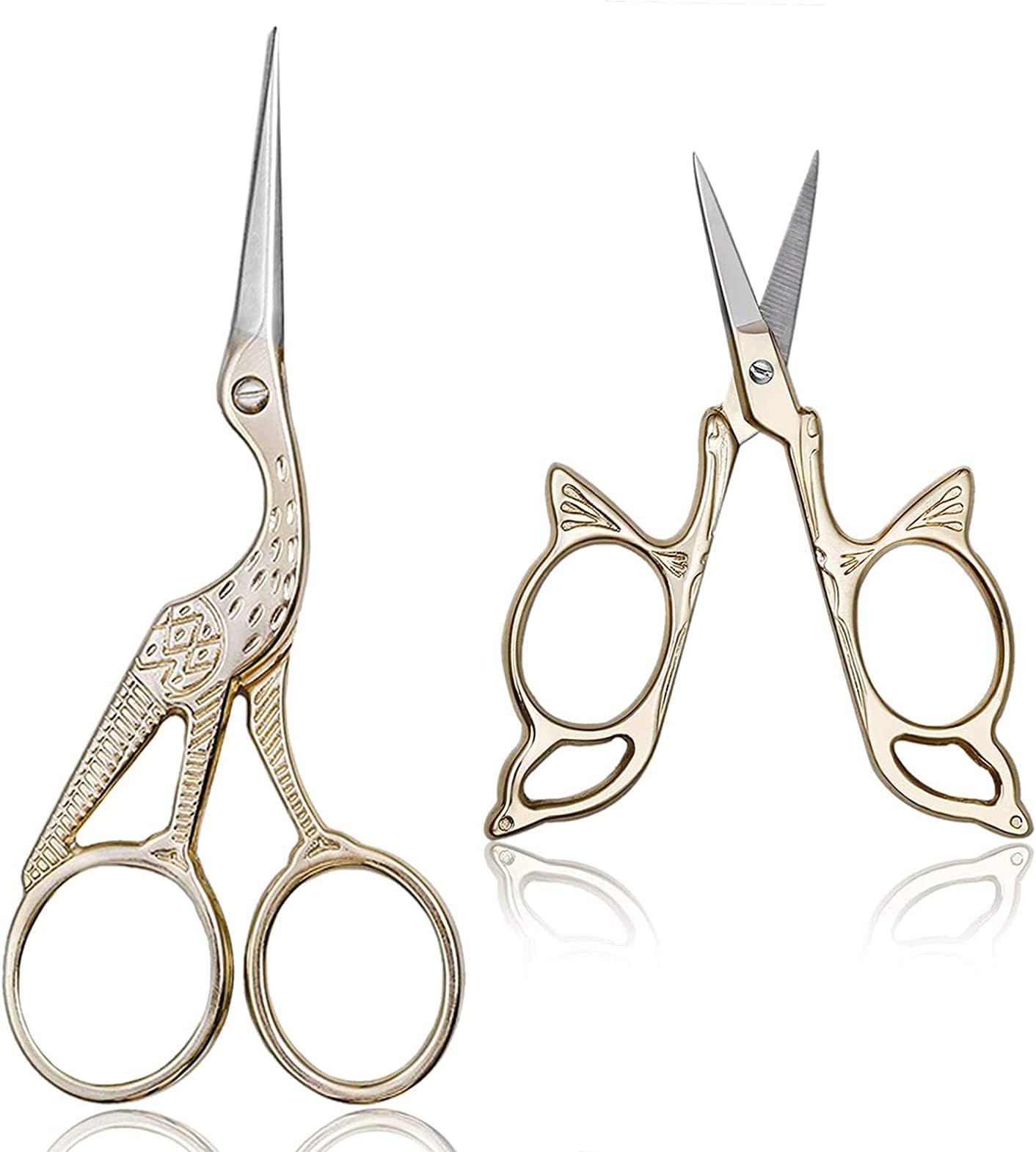 ELECDON Embroidery Scissors, Classic Stork Scissors Gold Stainless Steel Sharp Tip Crane and Butterfly Design Sewing Scissors DIY Tools for Embroidery, Sewing, Craft, Art Work, and Everyday Use