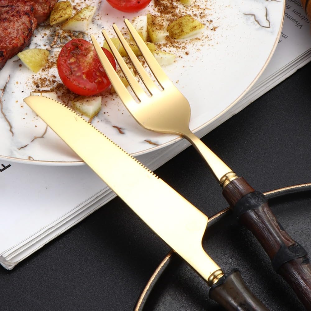 Manico Distintivo Cucina Acciaio Inox Argenteria Stoviglie Posate Set Bistecca Coltello Forchetta Cucchiaio Cucchiaino (Argento,20 pezzi)