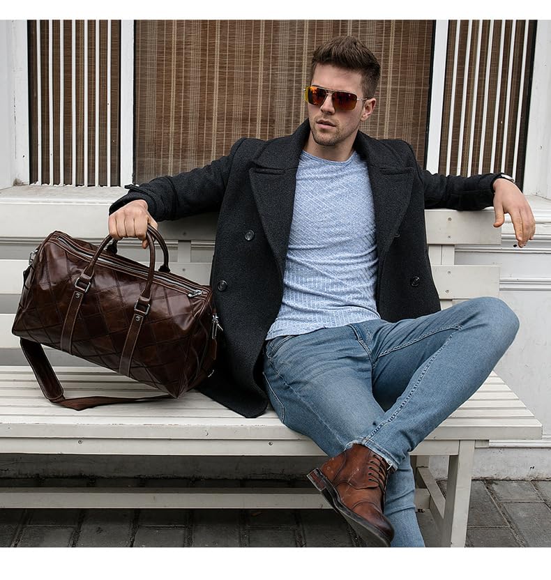 Mens Multi-Functional Stylish Travel Duffle Bag–Waterproof Genuine Leather Carry-On, Retro Design for Business,Gym,and Camping (Black1)4