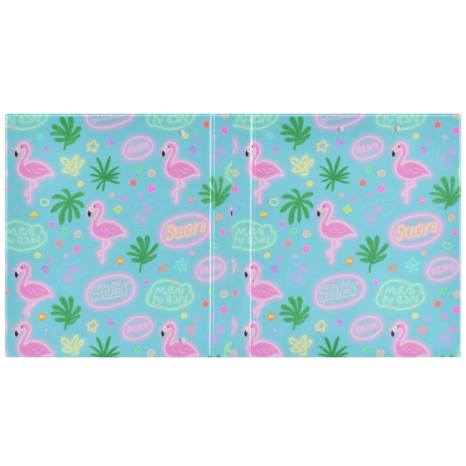 Summer Flamingo Pink Blue - Raccoglitori da 2,5 cm e mezzo con anelli a D, con portablocco, confezione da 2 raccoglitori da ufficio, 200 fogli