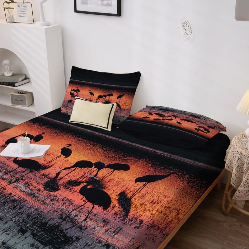 Miniatura 2 de Sábanas de aves acuáticas tamaño Queen  Juegos de sábanas y fundas de almohada  Lujosa 100% microfibra, estampado de alta cantidad de hilos, sábana