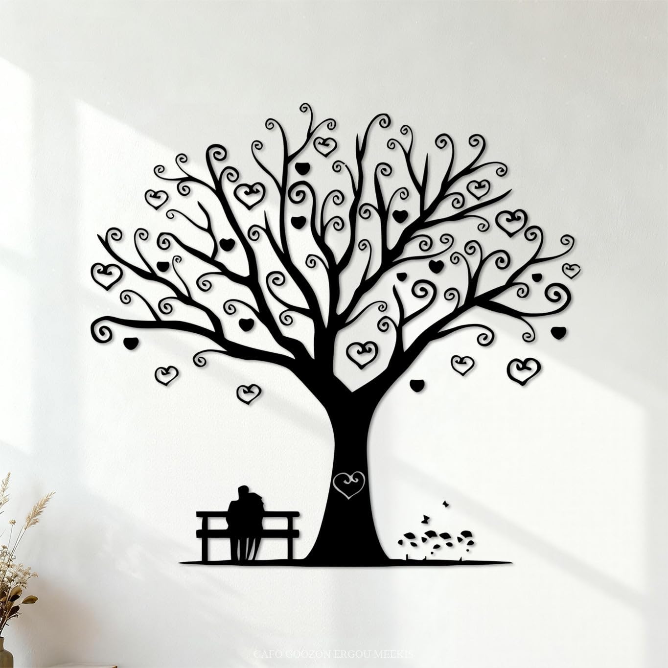 Lettering Stickers Romantic Family Tree Love Couple Heart Coffee Shop 54.6x57.7cm Window Decals Black