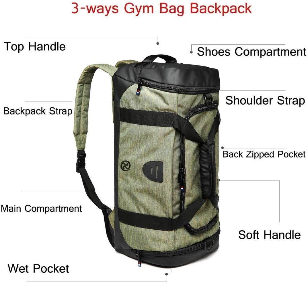 Borsone da palestra zaino impermeabile sportivo borsone da viaggio borsa da viaggio per uomo donna borsa da notte con scomparto per scarpe grigio, Verde-a., Medium 45l, Campagne