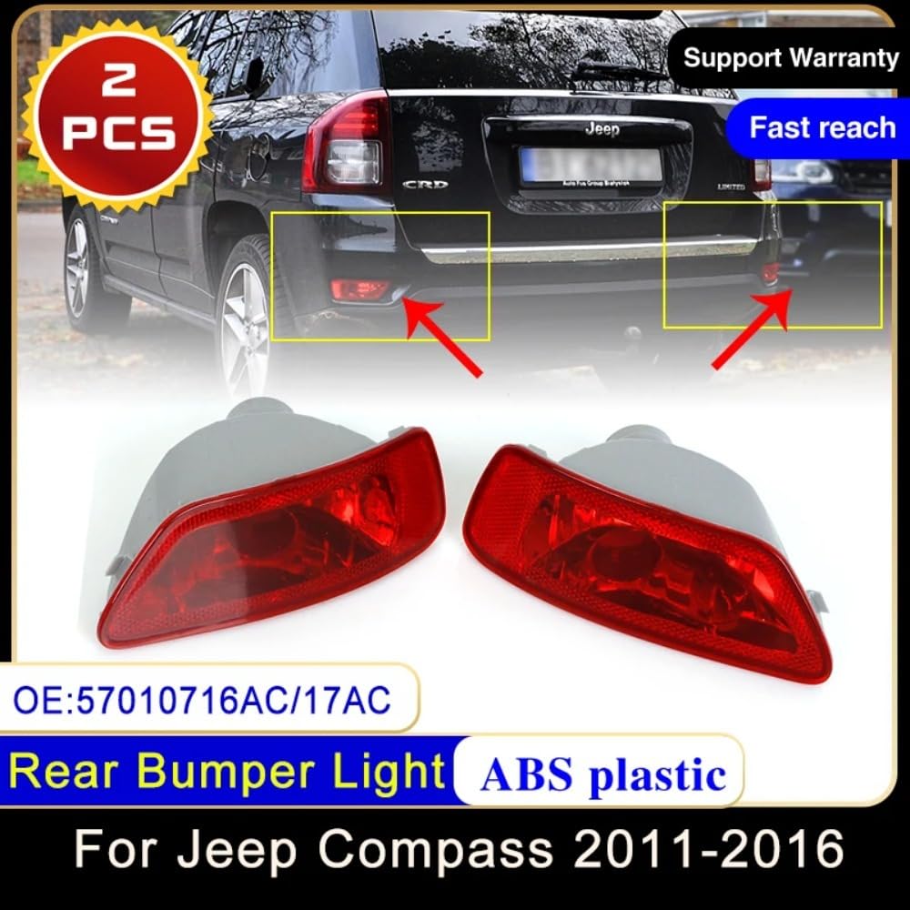 SENHONGTECH for Jeep Compass 2011~2016 Facelift 57010716AC 57010717AC Rear Bumper Reflector Tail Brake Light Warning Signal Lamp No Bulb