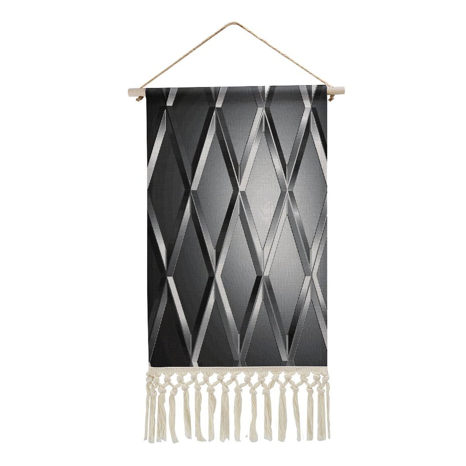 Adfgyerh Style Silver Geometric Figure Tapestry With Tassels Cotton And Linen Hanging Posters, Wall Art For Travel Gift, Wall Tapestry For Office Home Decor Bedroom Living Room Decor