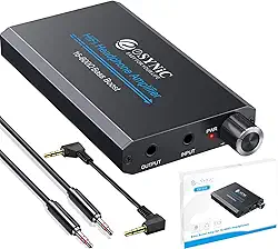 eSynic Amplificador de fone de ouvido de graves 16-600Ω portátil - Amplificador de fone de ouvido de áudio HiFi de 3,5 mm recarregável com interruptor de graves - capa de liga de alumínio e 12H
