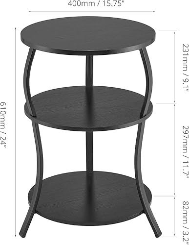 Miniatura 3 de Mesa auxiliar redonda, mesa auxiliar de cintura de 3 niveles con estante de almacenamiento, mesas auxiliares para sala de estar, mesa redonda de