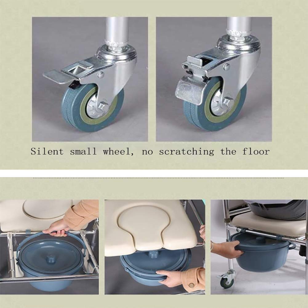 Sgabello da Doccia, Sedile da Doccia, Sedia A Rotelle, Sedia da Toilette Pieghevole con Ruote Piccole E Silenziose, Sedia A Rotelle Automatica Impermeabile