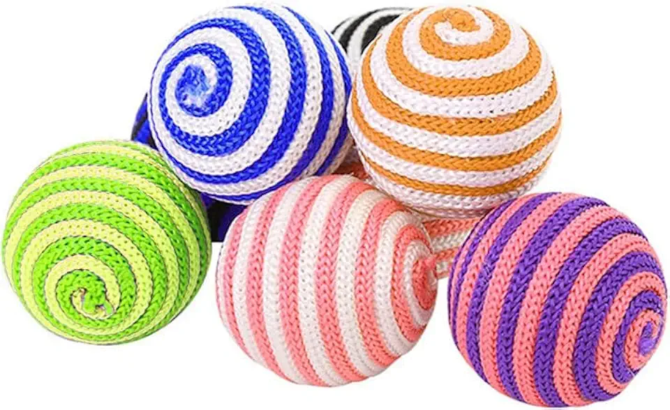 Bolas de Corda para Gatos com Pedra Sonora Embutida, Coloridas, Listradas, Brinquedo Interativo, Brinquedo Pacote com 4 Unidades - BASE NOBRE