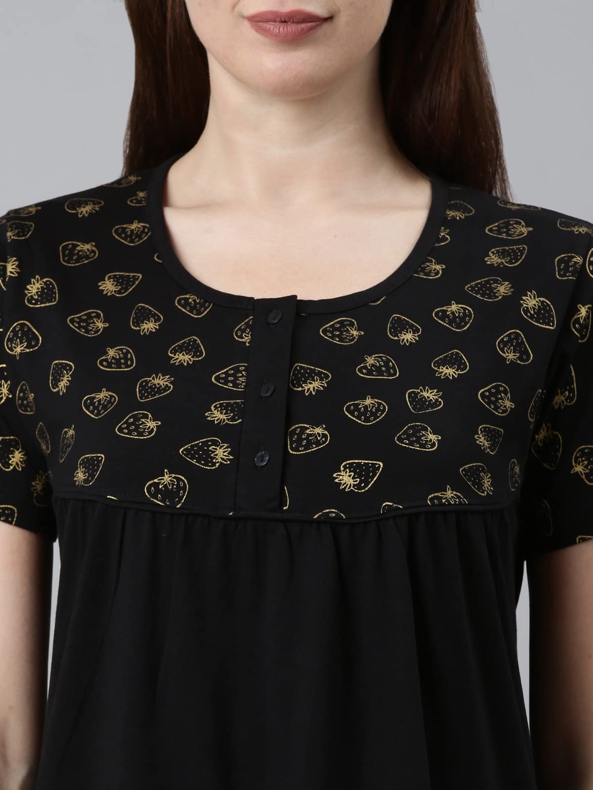 KRYPTIC Womens Black Printed Pure Cotton Maxi Nightdress(Black-XXL) - Image 5 thumbnail