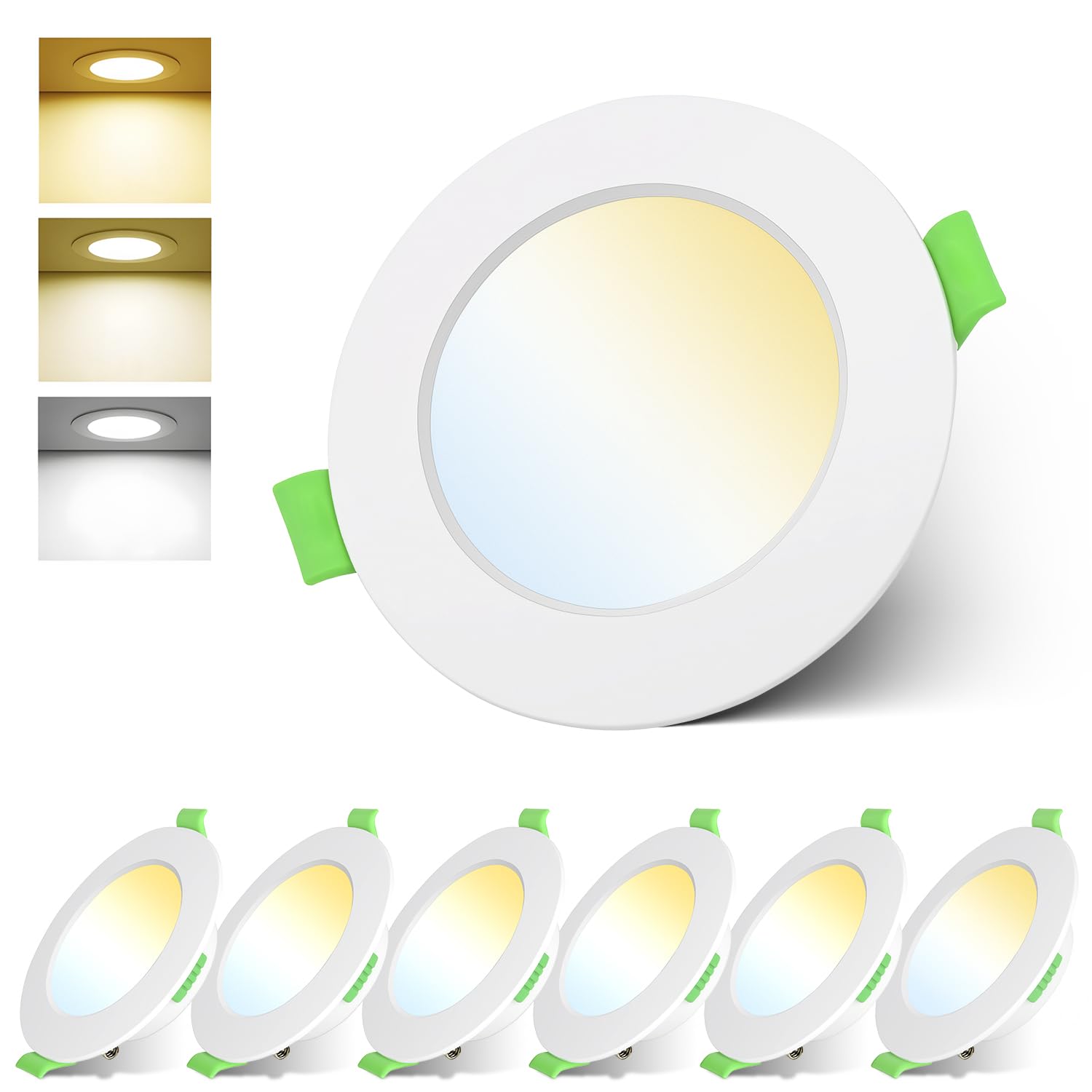 Faretti Led da Incasso per Cartongesso 230V 7W, Foro Φ75-90mm, 24mm Ultrasottili, Regolabile Caldo 2700K, Neutro 4000K e Freddo 6000K, IP44 Faretti LED Soffitto per soggiorno cucina bagno, Set di 6