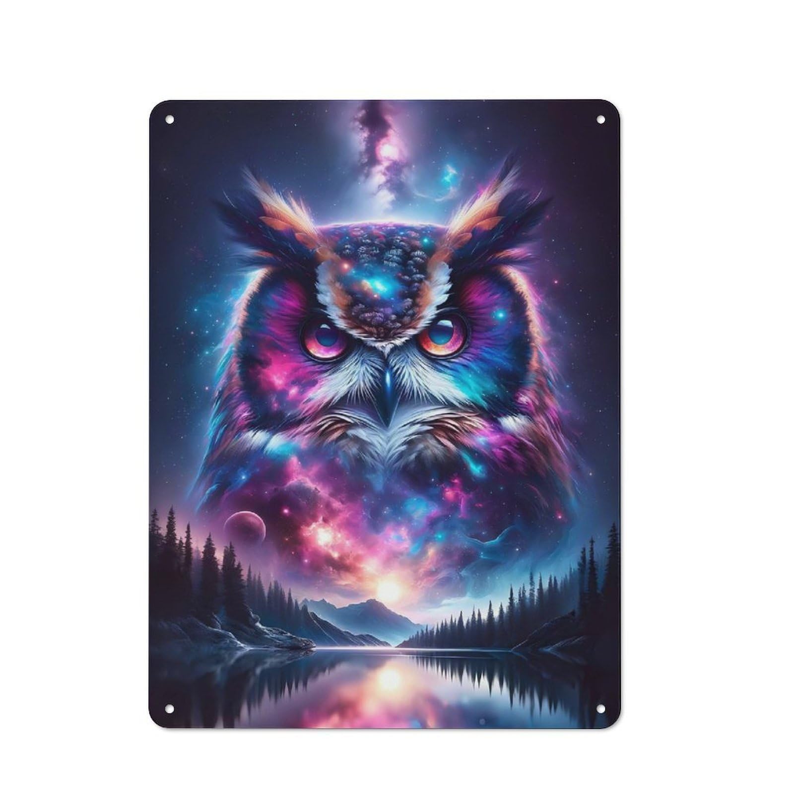 Cosmic Owl Metal Tin Sign, Clean Printed Wall Decor for Breakfast Nook, Kitchen Wall And Home Cafe, 40x30cm