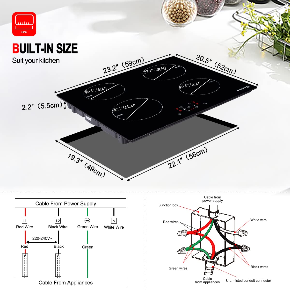 Induction Cooktop 24 Inch, GASLAND Chef IH60BF 240V Electric Induction Stovetop, Dropin 4