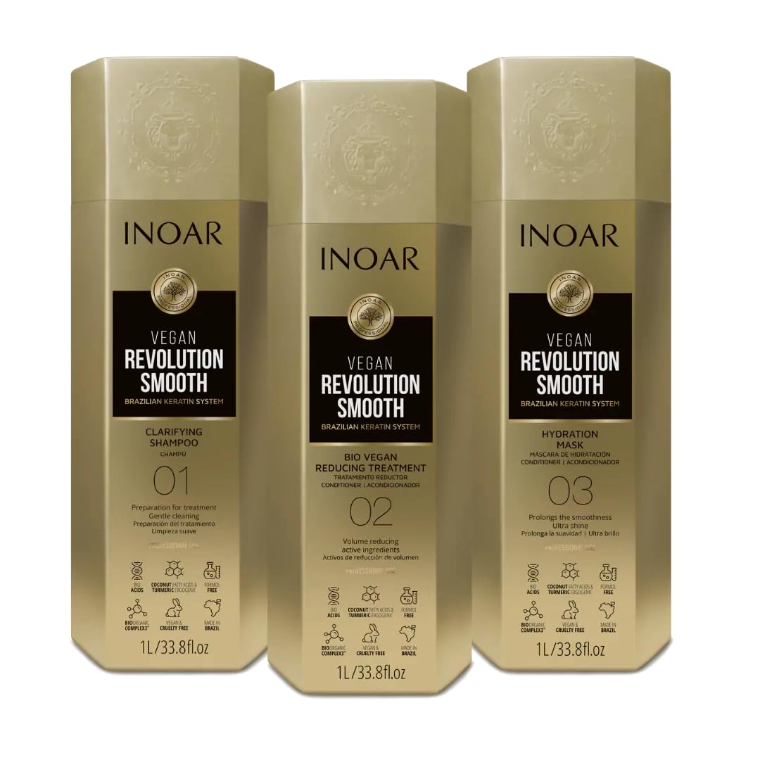 INOARREVOLUTION SMOOTHING BRAZILIAN KERATIN SYSTEM VEGAN 3X 1000ML 9 Protocols