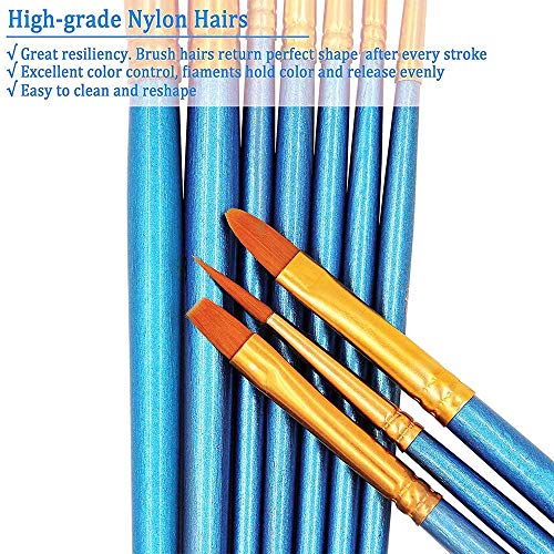 BOSOBO Pointed-Round Paint Brushes, 8 Sets of 10 Pieces Fine Tip Nylon Hair Miniature Paint Brushes for Acrylic Oil Watercolor Gouache, Artist Face Nail Body, Paint by Numbers, Model Craft & Rock Art - Thumbnail 4