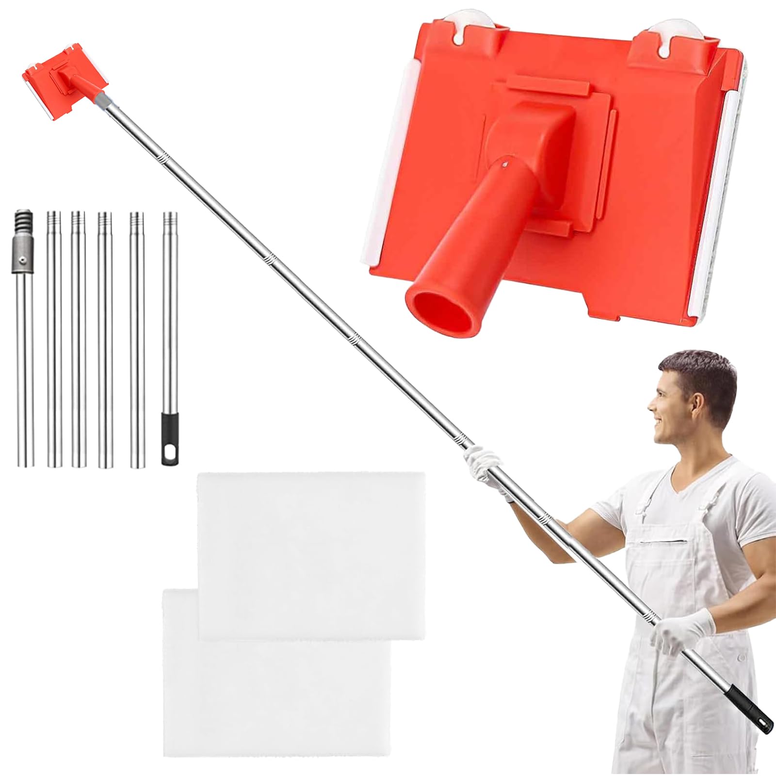 Paint Edger Tool with Extension Pole - 77" Reach, No Tape Needed for Walls, Ceilings, Corners & Trim - Includes 2 Replacement Pads - Precision Edge Painting Tool for High Walls & Skirting Boards