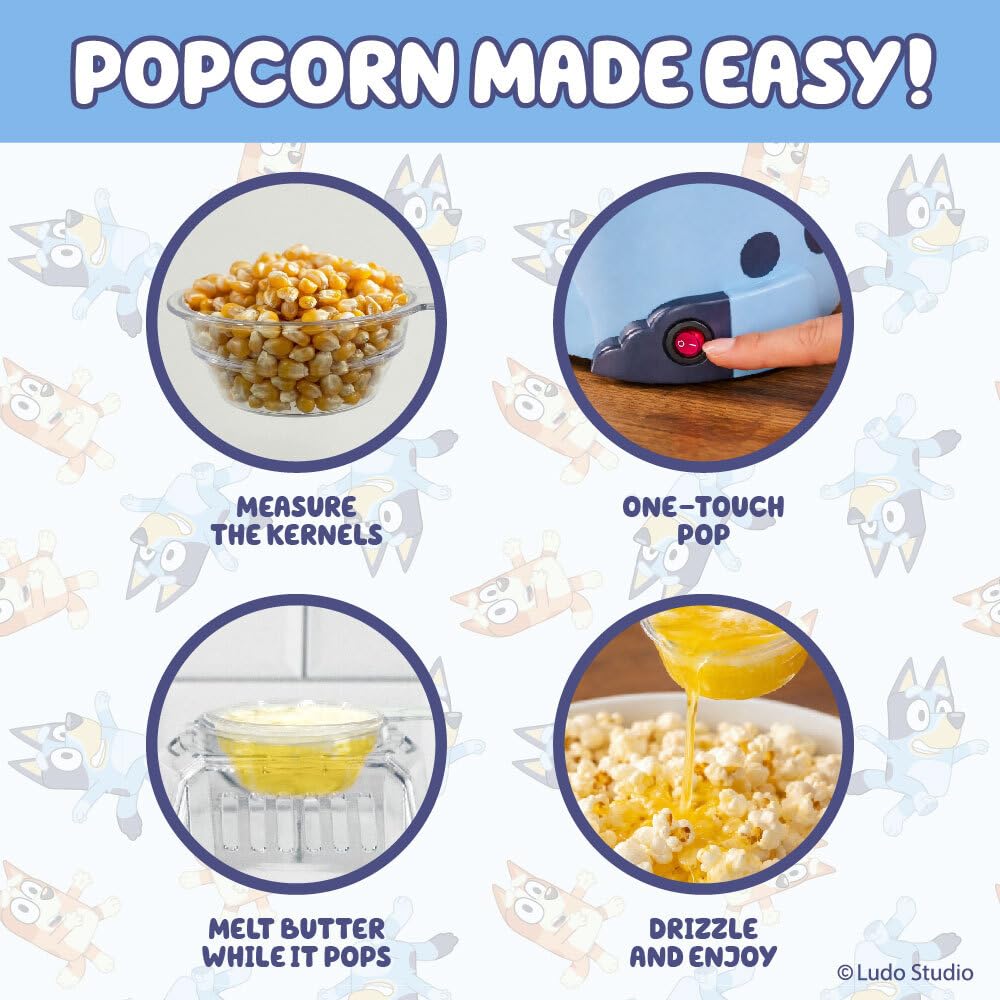 Uncanny Brands Bluey Popcorn Maker Oil-Free Electric Hot Air Popper with 12 Paper Bags - Officially Licensed product thumbnail 5