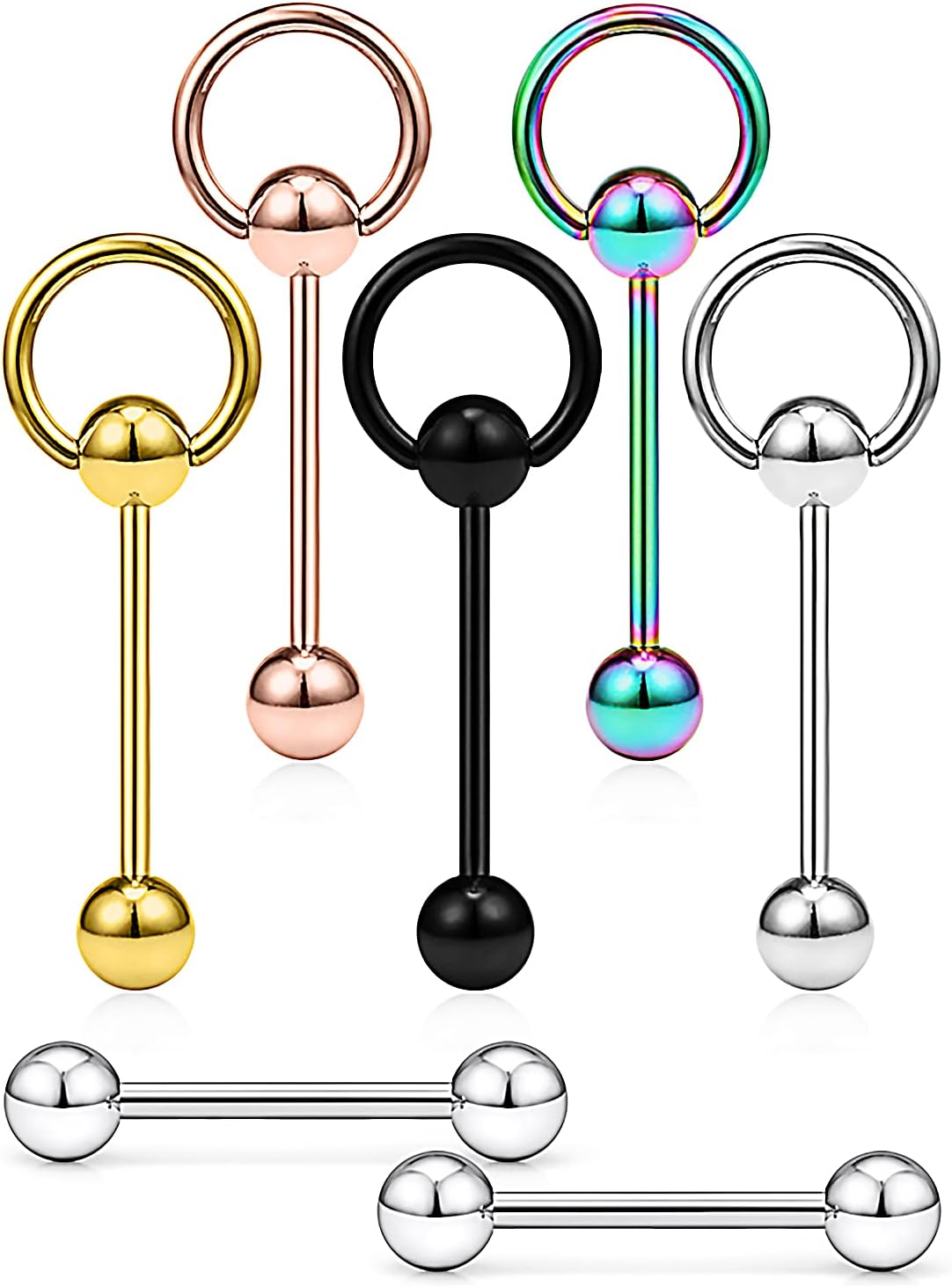 14G Tongue Rings Door Knocker - Surgical Steel Tongue Rings - Body Piercing Jewelry for Women & Men - 7Pcs Mixcolour 16MM